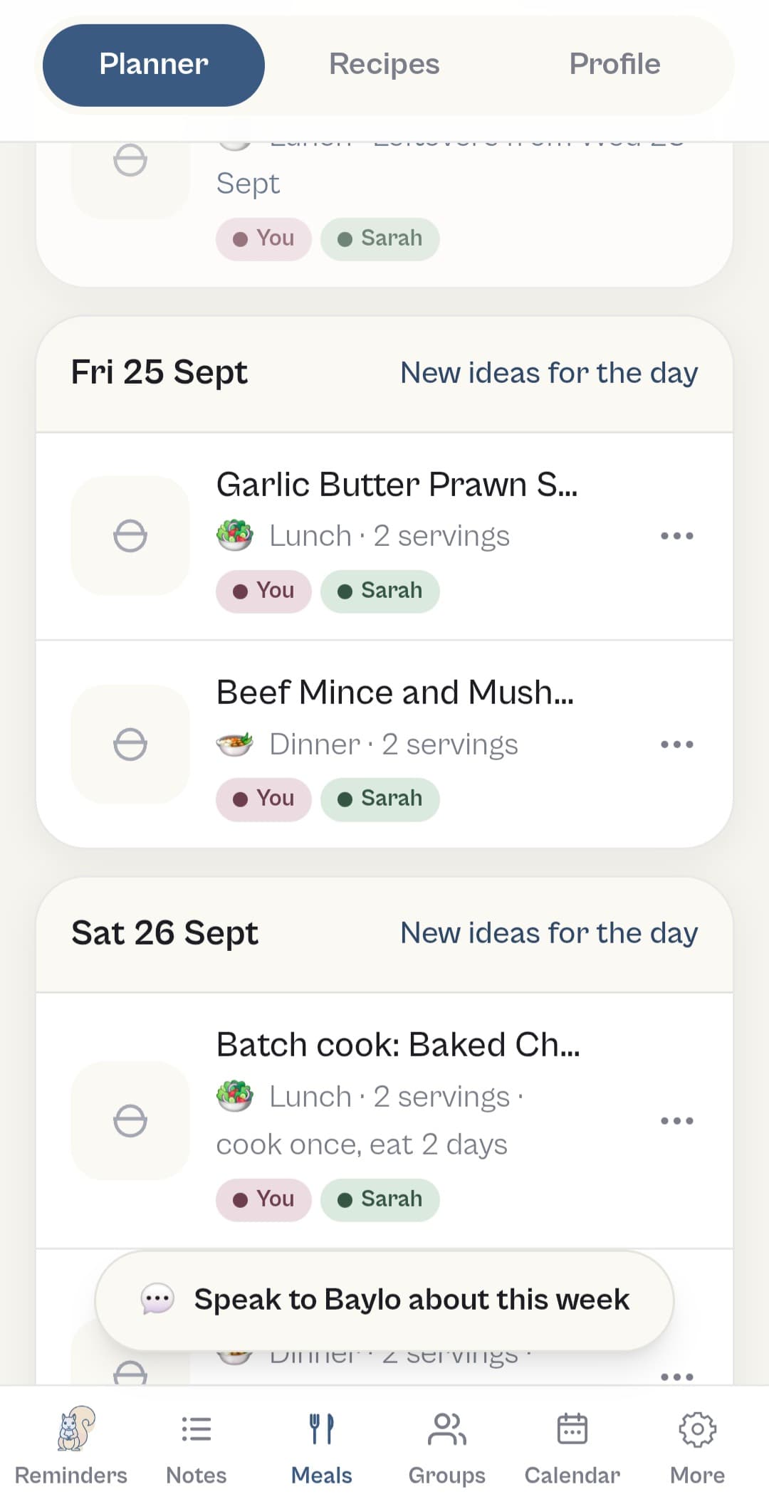 Baylo meal planner and recipe generator