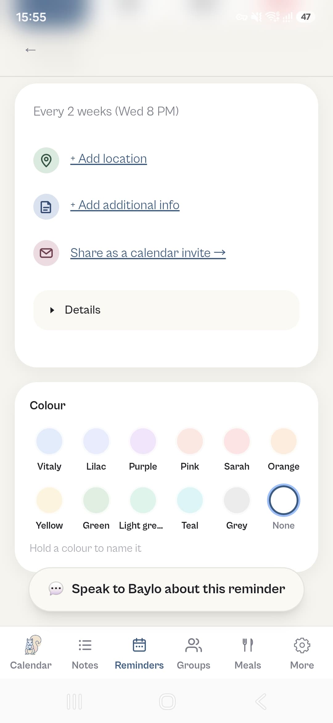 Baylo reminder colour coding