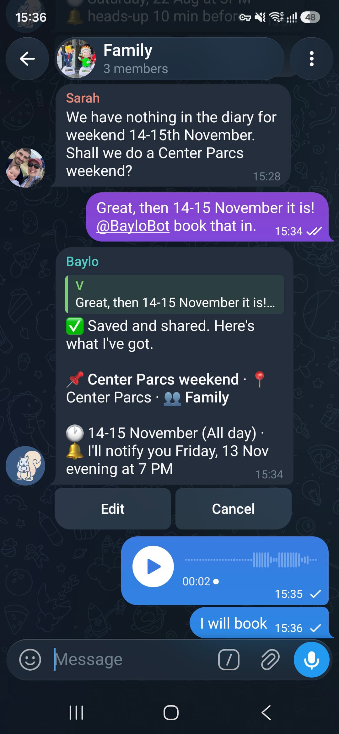 Baylo Telegram AI Assistant Family Group Chat