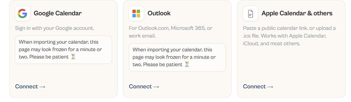 Baylo AI Assistant import calendar from Google, Outlook and Apple iCal
